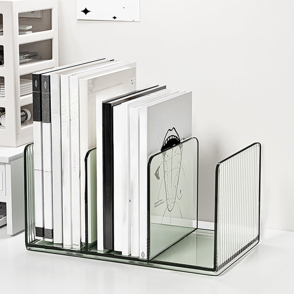 Desktop Book Organizer, Acrylic File Rack with 3 Slots for Office or Student Desk, Space Saving Bookshelf and Desk Storage Organizer in Clear, Gray, Green
