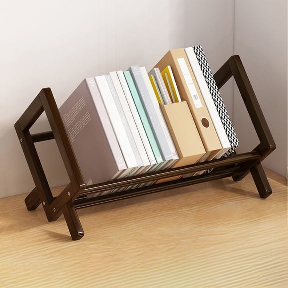 Desktop Book Organizer Rack, Wooden Book Storage Shelf, Tilting Book Display Stand, Magazine File Organizer, Home Office Desk Book Caddy, Space Saving Bookshelf Storage Rack