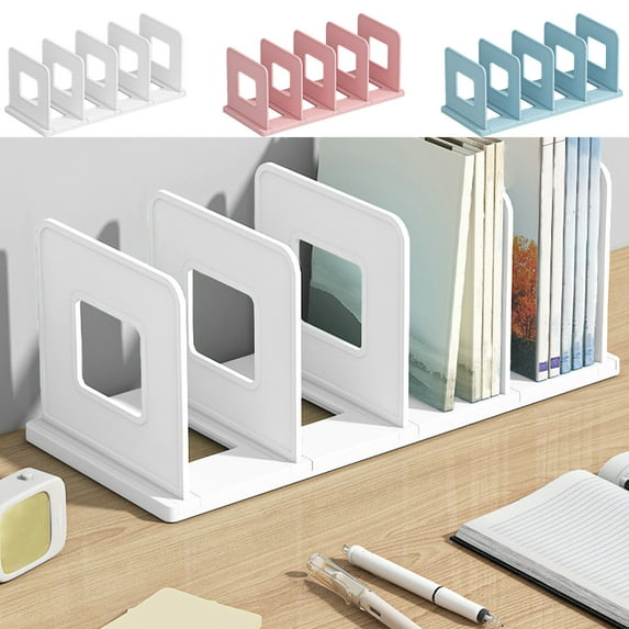 Desktop Book Stand Organizer 13.8 inch Adjustable Plastic Bookshelf with Non-Slip Base, Book Holder Storage Rack for Students Home Office, White Blue Pink Available