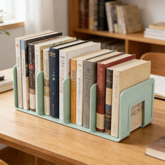Desktop Book Stand with 4 Compartments, Sturdy Resin Book Organizer for Desk, Space Saving Student Book Shelf for Classroom and Dwelling Office Use