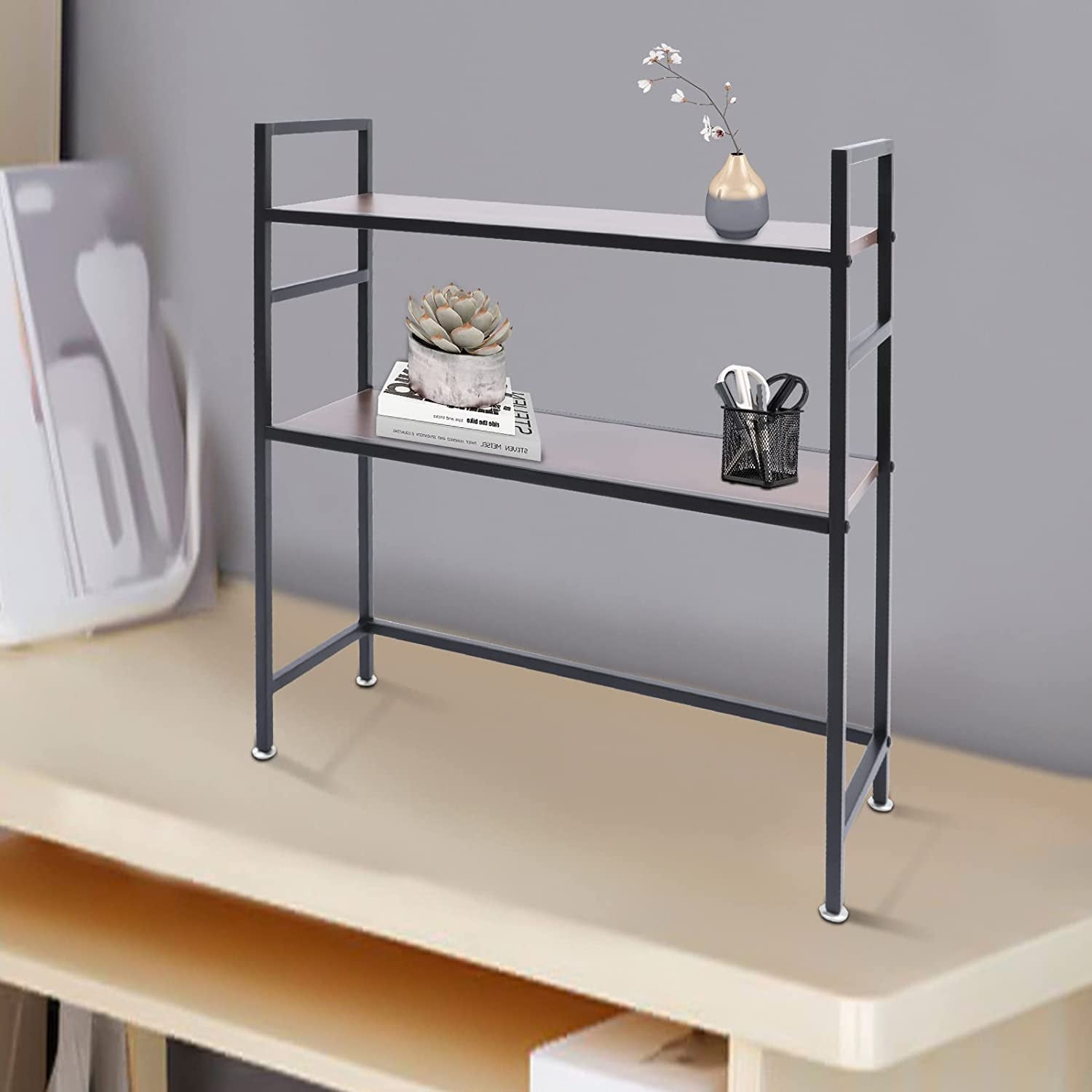 Desktop Bookcase for Computer Desk, 2Tier Multipurpose Wood Countertop