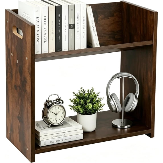 Desktop Bookshelf, 2 Tier Desk Shelf Organizer, Wood Office Tabletop ...
