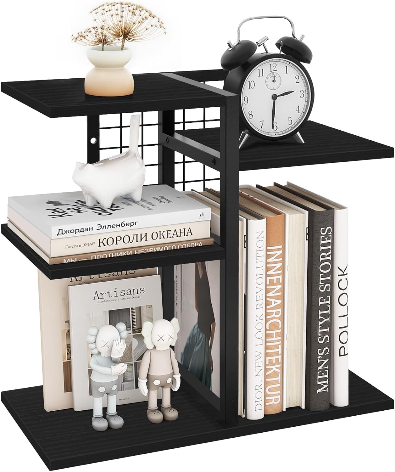 Desktop Bookshelf, 4 Tier Wood Desk Organizer Shelf, Tabletop Storage ...
