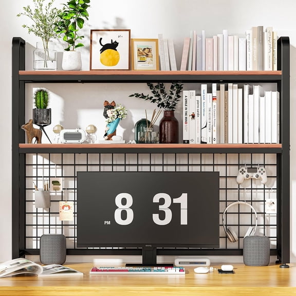 Desktop Bookshelf for Computer Desk, 2-Tier Multipurpose Wood Countertop Bookshelf, Multipurpose Freestanding Storage Rack Display Shelf for Office, Home Decor, Kitchen