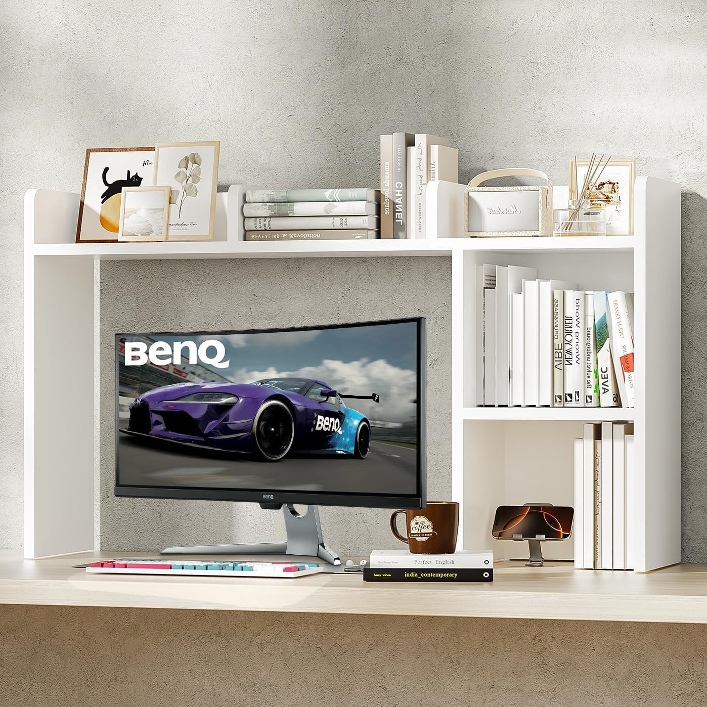 Giantex Desktop Bookshelf - 5 Shelf Monitor Stand Organizer For 27 Inch Computer Desk, Brown Engineered Wood - View #10