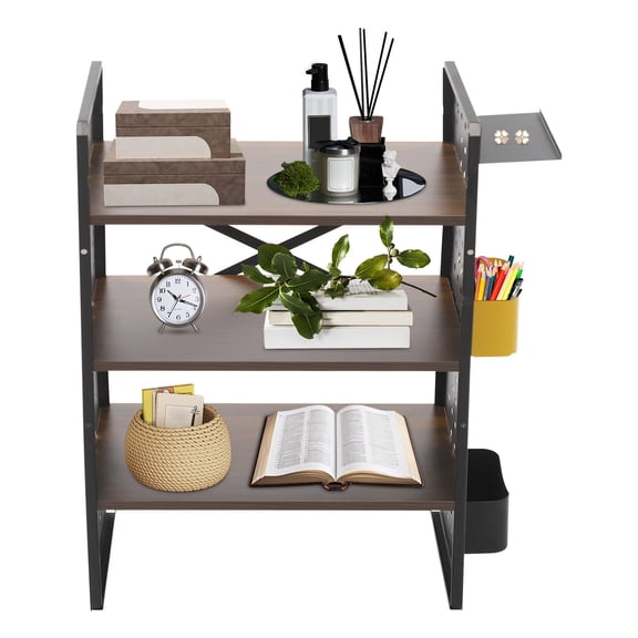 Desktop Bookshelf Desk with Storage Box Organizer 3-Tier Desk Shelf Display Rack