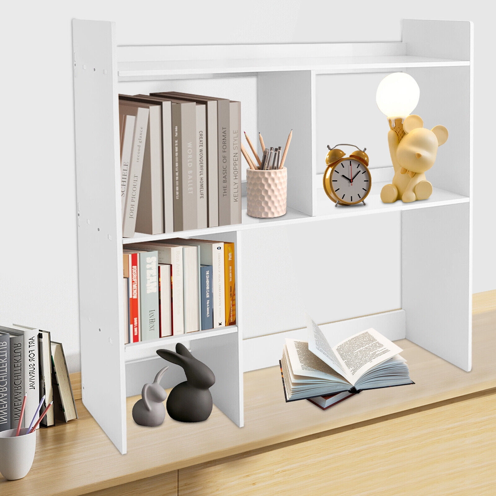 Desktop Bookshelf, Desktop Display Rack PVC Board Modern White Desktop ...
