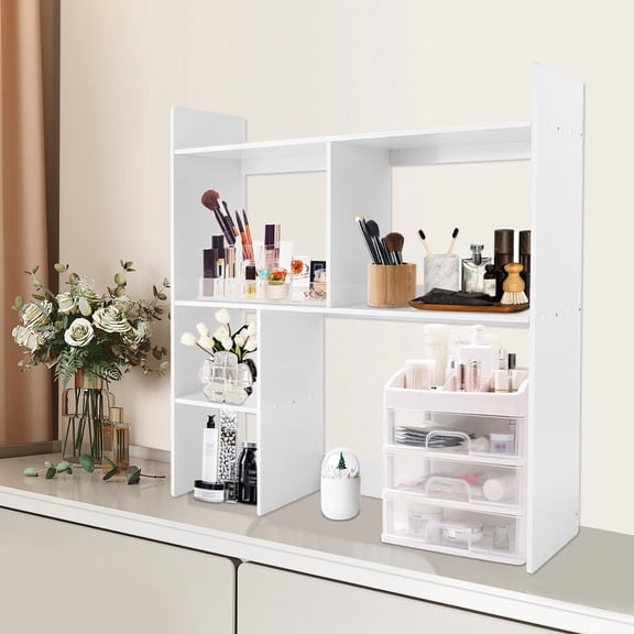 Desktop Bookshelf, Modern White Desktop Shelf, Desktop Display Rack PVC Board 35.4*10*35.4in 5 Compartments Of Different Sizes