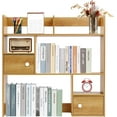 thumbnail image 1 of Desktop Bookshelf, Office Countertop Storage Hutch Desktop Display Shelf Rack with Closed Cabinet, Office Supplies Desk Organizer Wood Desktop Hutch Bookshelf for Dorm Office (Pine Color), 1 of 7