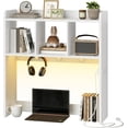 thumbnail image 1 of Desktop Bookshelf, Office Desktop Shelf, Desk Hutch with Outlets, Wooden Office Desktop Bookcase, Desktop Organizer Shelf with LED Light Strip and 3 Hooks, for Home, Study, 1 of 9