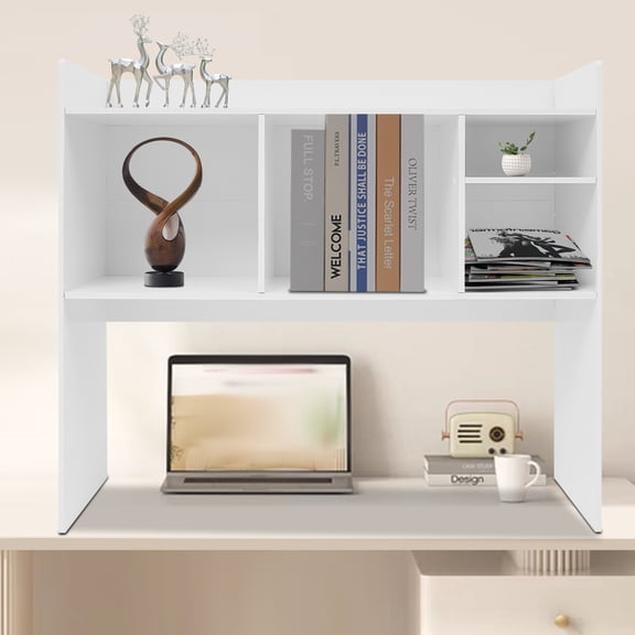 Desktop Bookshelf Organizer 6-Compartment Desk Storage Hutch for Home Office Workspace Display Rack for Computer, Books, Supplies & Decor (White)