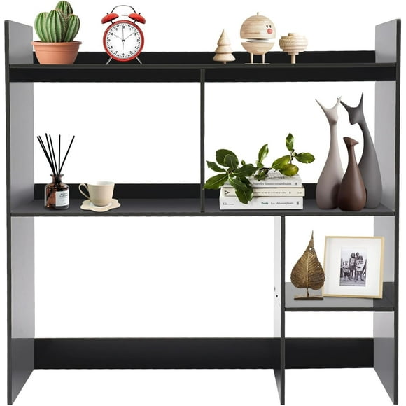 Desktop Bookshelf Organizer, Office Desk Storage Display Shelf Rack Multipurpose Tabletop Bookshelf for Office Supplies Books Cosmetics, 35.4 x 10 x 35.4in (Black)