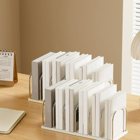 Desktop Bookshelf Organizer, Plastic 5-Tier Desk Storage Rack for Books & Files, Non-Tip Design & Space Saving for Study Rooms & Home Office Use FAJHHA | White