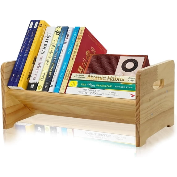 Desktop Bookshelf Organizer, Wood Office Tabletop Book Storage Rack ...