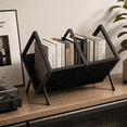 thumbnail image 1 of Desktop Bookshelf Organizer, Wood Slanted Desk Bookshelf, Small Tabletop Book Rack, Portable Mini Bookcase for Book Display, Cookbooks, Office & Home Storage, Rustic Black, 1 of 8
