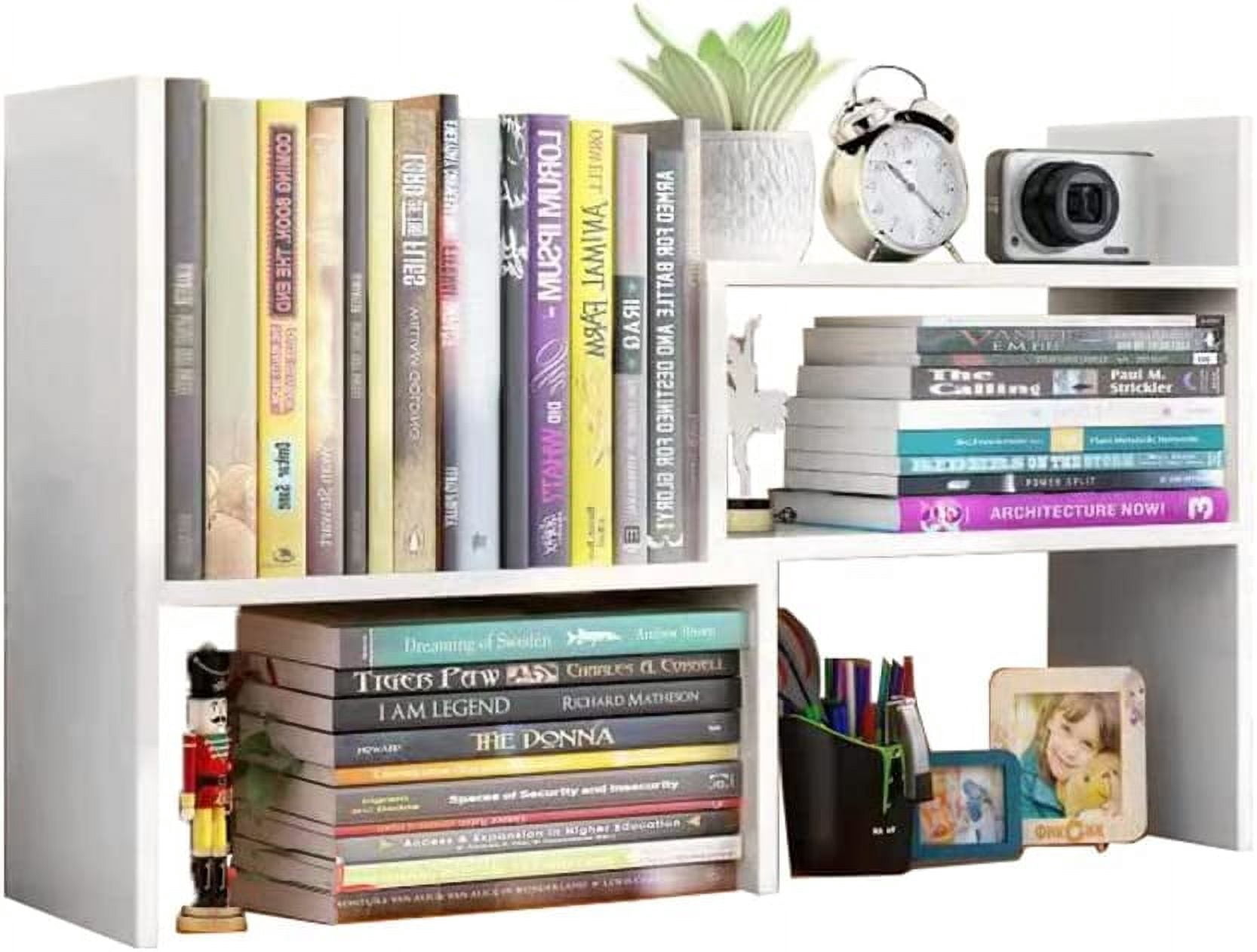 Desktop Bookshelf, Wood Adjustable Desktop Storage Organizer, Office ...