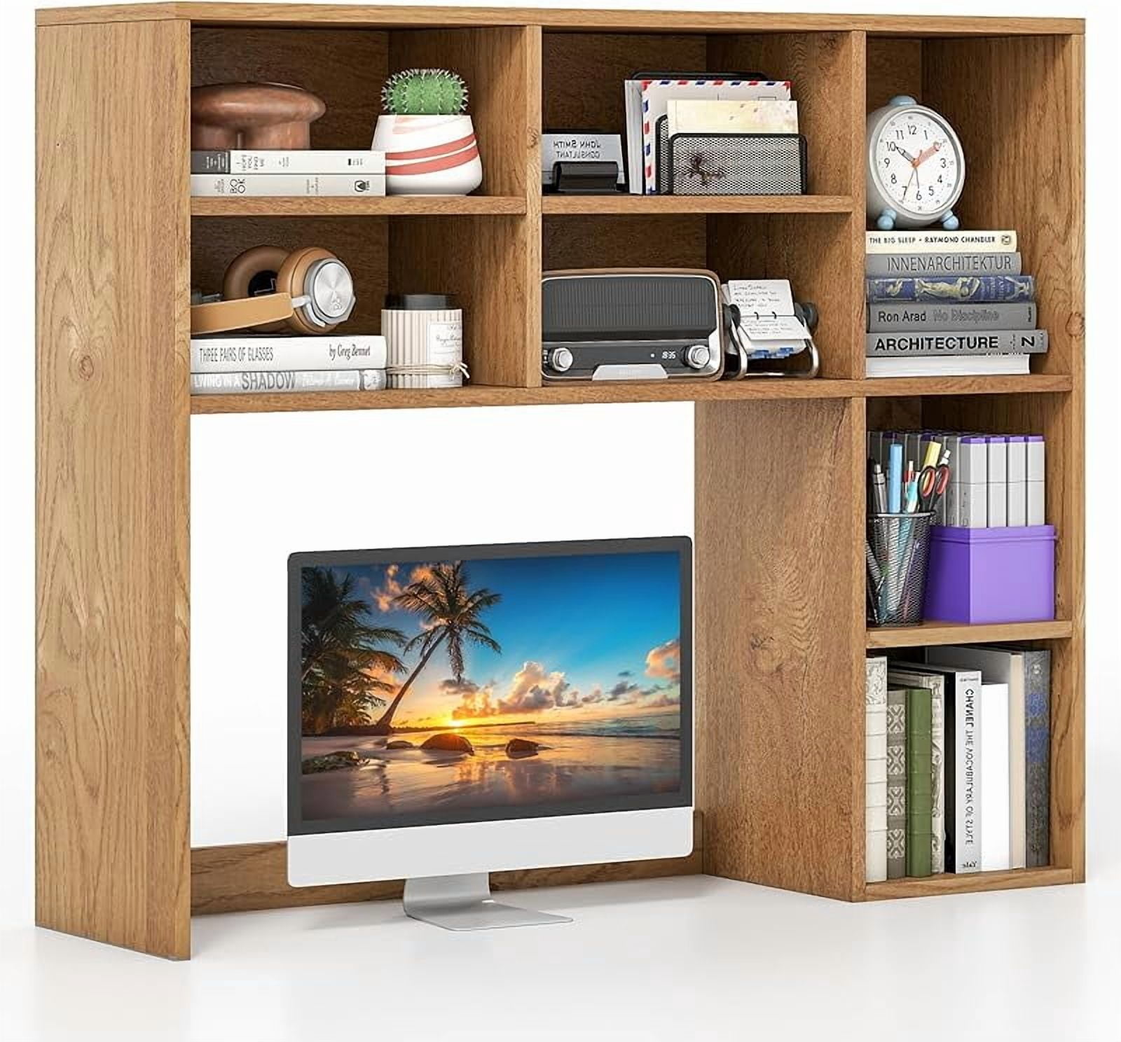 Desktop Bookshelf, Wood Desk Hutch Organizer for 27 Inch Computer ...