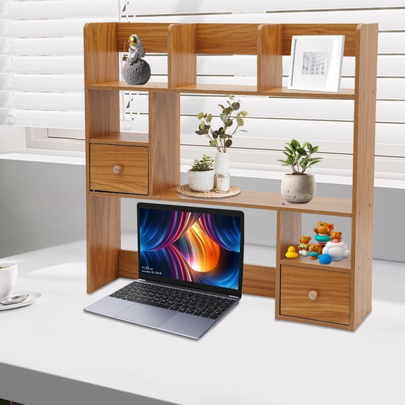 Desktop Bookshelf with Doors 9-Tier Tabletop Organizer for Books, Office Supplies & Home Decor