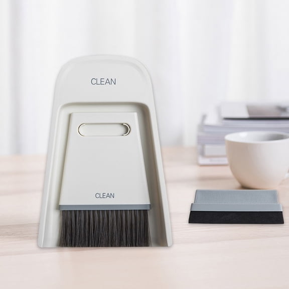 Desktop Brush Dustpan Set, Mini Cleaning Kit for Countertops, Wet and Dry Use, Space-saving Vertical Storage, Plastic Desktop Organizer, Topliu