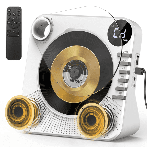 Desktop CD Player Bluetooth with HiFi Dual Speaker, CD Player for Home with Remote Control,Dust Cover,LCD Display,Sleep Timer,EQ Sound,USB/AUX/3.5mm Earphone Jack for Home,Kids,Gift