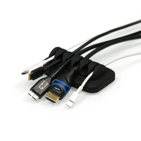 Desktop Cable Organizer, Weighted, Eco-Friendly Silicone, No Bad Smell, Bundled with 4 Reusable Cable Ties (Black)