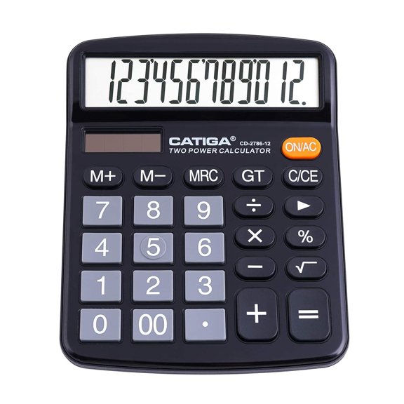 Desktop Calculator 12 Digit With Large LCD Display And Sensitive Button, Solar & Battery Dual Power, Standard Function For Office, Home, School, CD-2786 (Black)