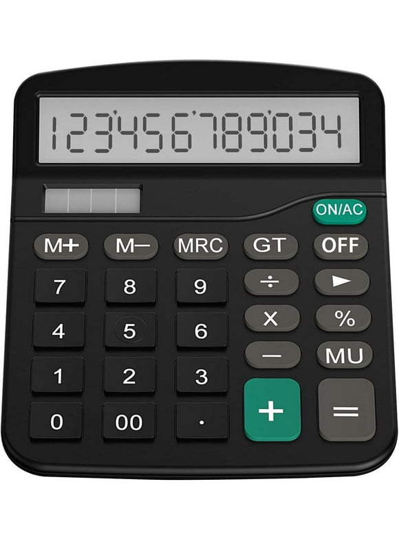 Desktop Calculator, 12 Digit Large LCD Display and Sensitive Button, Solar and Battery Dual Power, Standar Function for Office, Home, School, Black