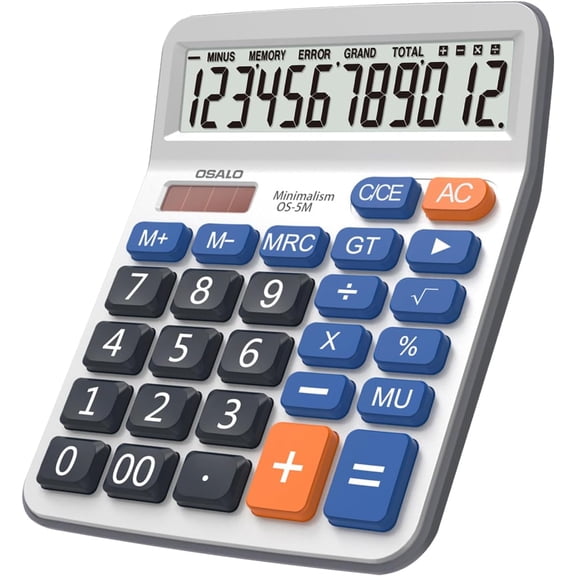 Desktop Calculator Extra Large 5-Inch Clear LCD Display 12-Digit Big Number Button Office with Auto Sleep Function (OS-5M)
