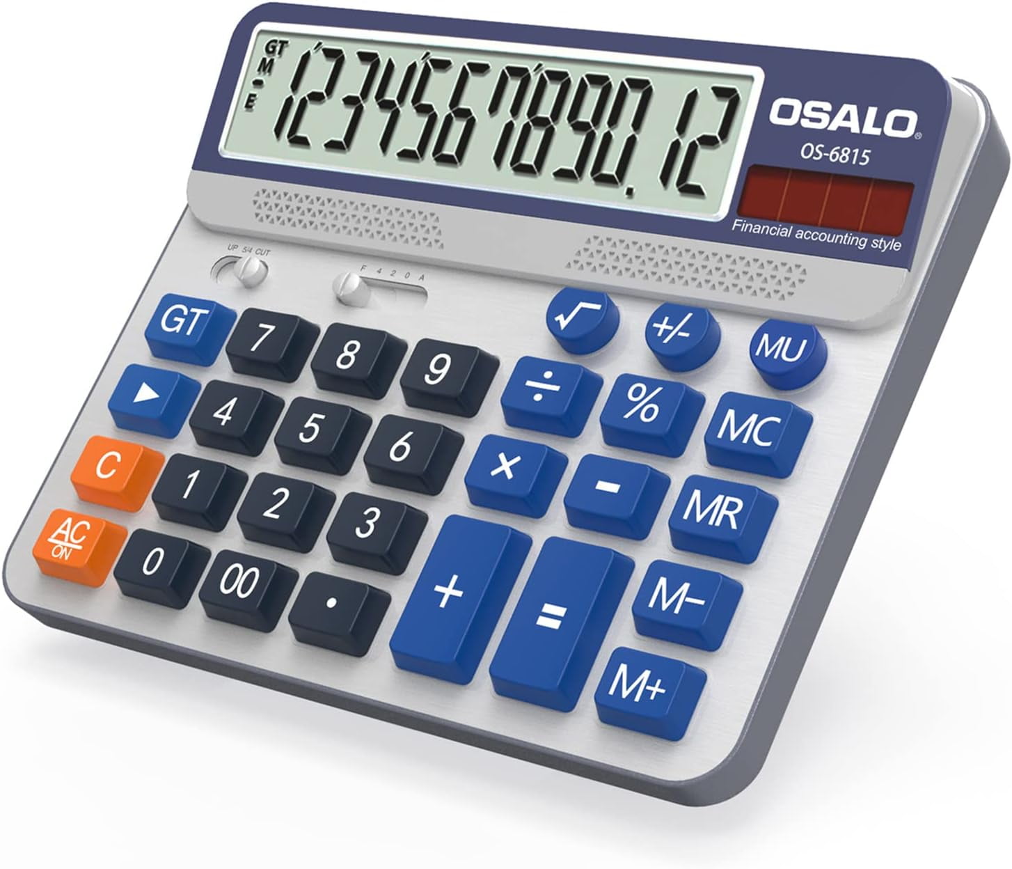 Desktop Calculator Extra Large 5in LCD Display 12-Digit Big Button Giant Accounting Calculator Battery & Solar Powered for Office Business & Home(OS-6815)