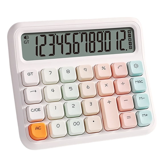 Desktop Calculator Voice/Silent Battery Operated 12 Digits Square Buttons Large LCD Display Portable Student Finance Calculator Office Supplies