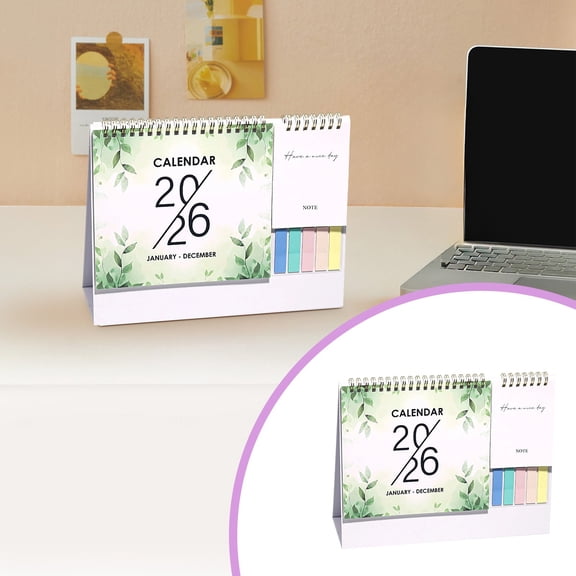 Desktop Calendar 2026 with Sticky Notes, Multi-Functional English Pocket Calendar with Daily & Monthly Planner Watercolor Flower Design Green