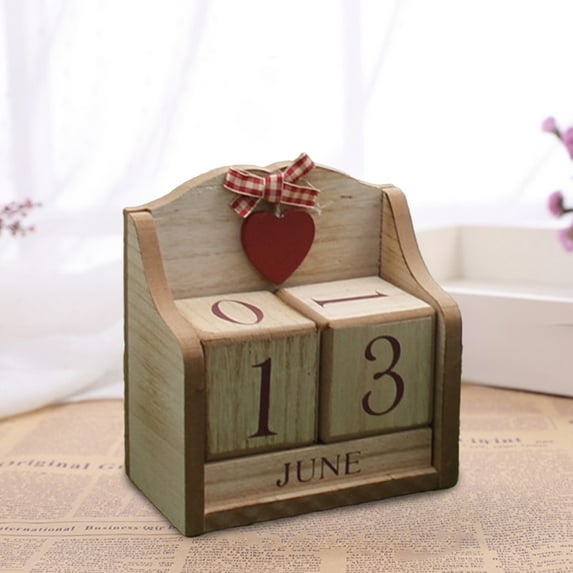 Desktop Calendar, Vintage Wood Block Perpetual Calendar, Reusable Wooden Month Date Display Blocks for Desk Office Home Decoration, Brown, 5.71x3.15x5.91in