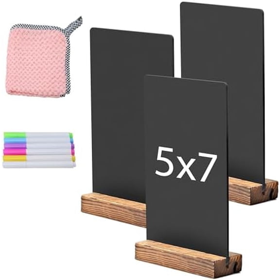 Desktop Chalkboard Sign Double-Sided Chalkboard with Wooden Base (3 Pack 7.9x5.1)