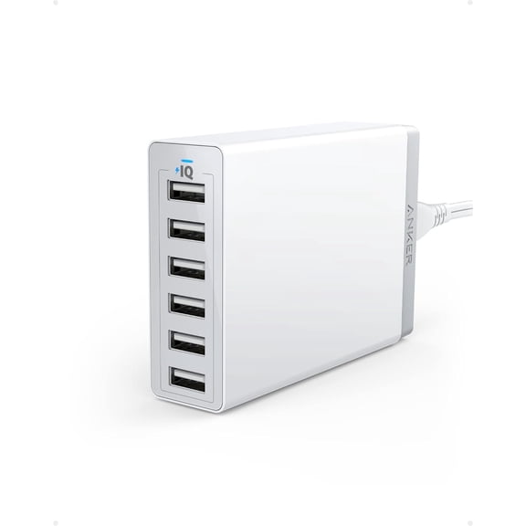 Desktop Charger, 60W 6 Port USB Multiple Charging Hub, PowerPort 6 Multiple USB Charger, Campatible with iPhone, iPad, MacBook, Galaxy, LG, HTC, and More