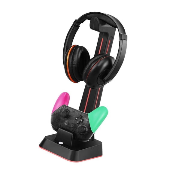 Desktop Charging Stand Base Built In LED Light Charging Station with Headphone Holder for Gamepad