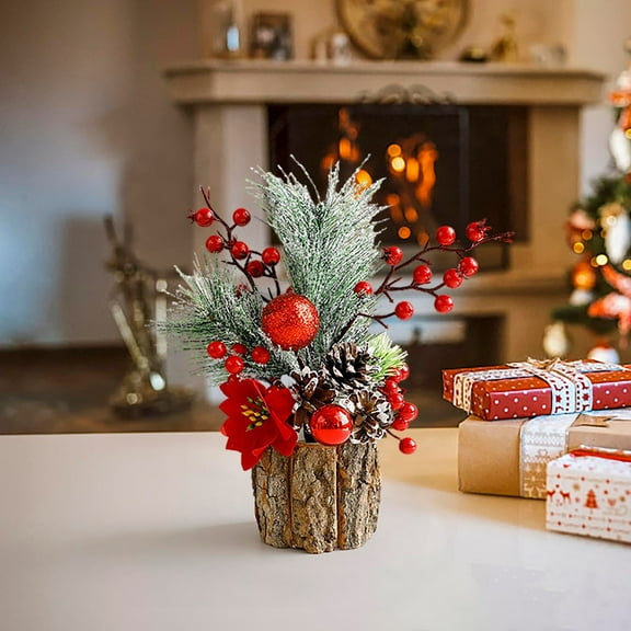 Desktop Christmas Tree - 12 Inch Mini Artificial Tree with Bark-Stand for Office/Home (Pre-Assembled)