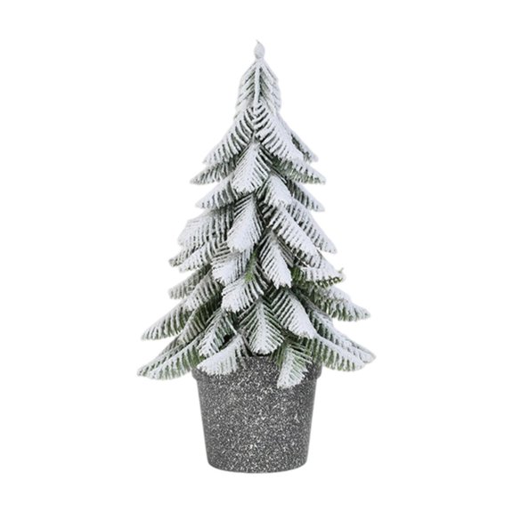 Desktop Christmas Tree Tabletop Decoration Artificial Pine Tree with Flocked Branches in Decorative Pot for Holiday Display