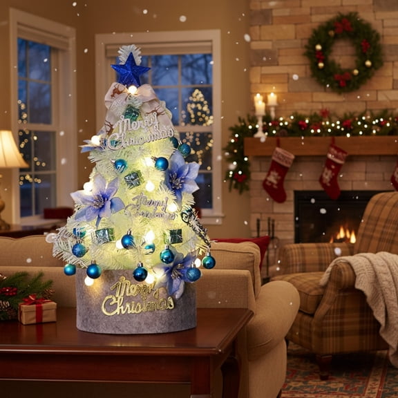 Desktop Christmas Tree with Lights, Plug in Small Artificial Table Christmas Trees for Desk, Office, Apartment Holiday Decorations