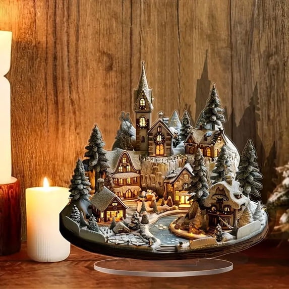 Desktop Christmas Village Office Decoration Nativity Scene Display Holiday Desk Decor for Work Office Home Business Christmas Centerpiece Decor