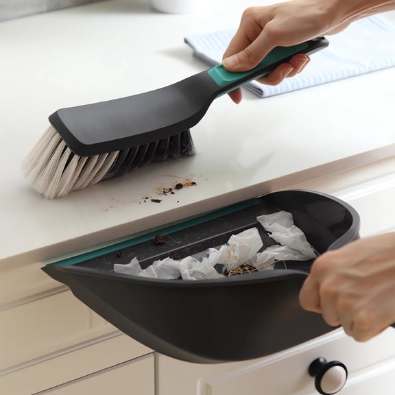 Desktop Cleaning Brush and Dustpan Set, Plastic Nylon Tpe Handheld Sweeping Tool, Home Kitchen Office Countertop Organizational Solution, Daily Ash Removal Small Pet Waste Management, AESTIVO