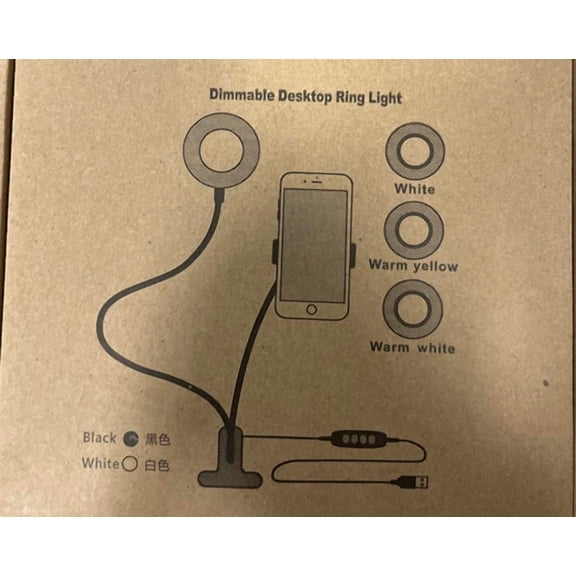 Desktop Clip-On Dimmable Ring Light and Cell Phone Holder