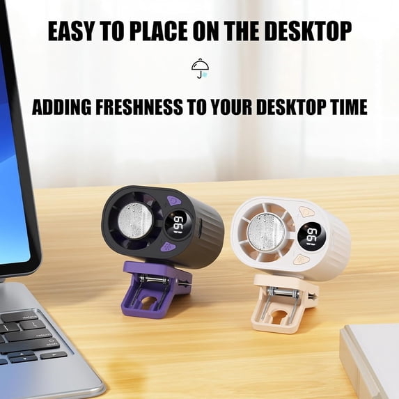 Desktop Clip-On Fan with Digital Display USB Rechargeable Mini Fan Adjustable Speed Hands-Free Cooling for Desk and Outdoor Summer Work