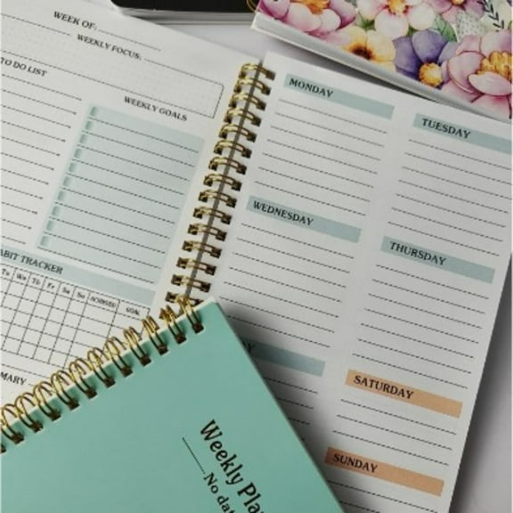 Desktop Coil Planner Notebook, Undated Stock Coil Notebook, Daily Weekly Monthly Organizer, Home Office Use