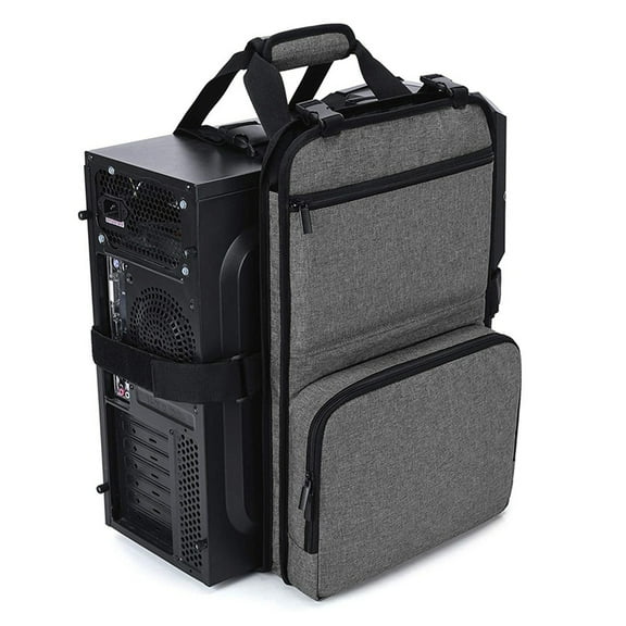 Desktop Computer Case Belt Holder Desktop Carrying Case with Pockets for Keyboard Cable Headphone for Transporting