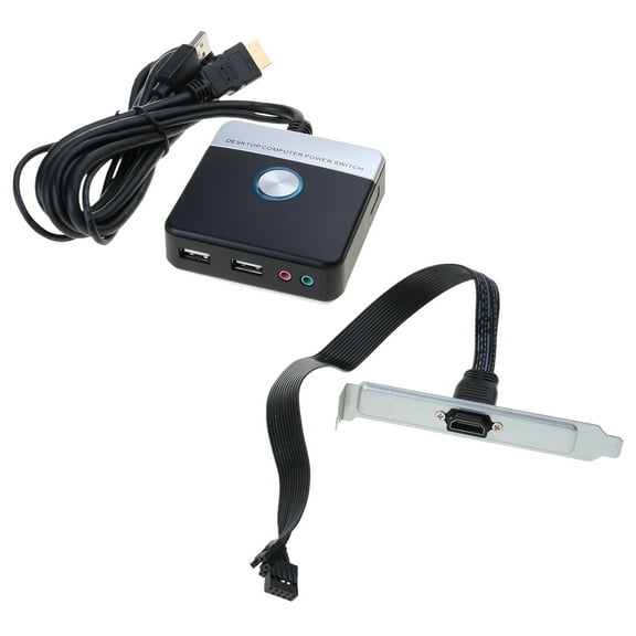 Desktop Computer Case Power Switcher Button Power Supply OnOff Reset Button Double USB Port 110cm Cable for Easy Access