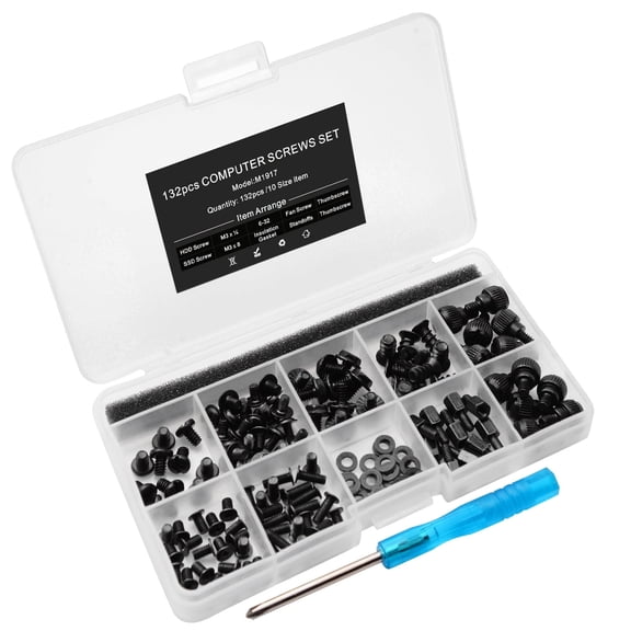 Alloy Steel 132Pcs PC Screws Assortment Kit, Universal Desktop Computer Repair Screws Set for Motherboard, GPU, HDD, SSD, Case Fans, Includes Standoffs, Thumbscrews & Screwdriver