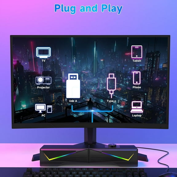 Desktop Computer Speakers, Bluetooth & USB Dual Input, USB-Powered Gaming Stereo Speakers for PC, Laptop & Monitor, 6 RGB Lighting Modes, Detachable 2-in-1 Structure (2 Speakers Included)
