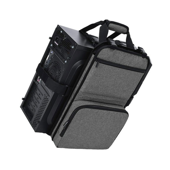 Desktop Computer Tower Transport Bag with Handle & Multiple Pockets for PC, Keypad, Cables
