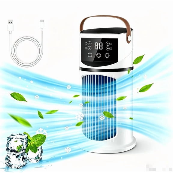 Desktop Cooling Fan with Mist, 640ml Tank, 9 Speeds & 7-Color Light, Portable Personal Air Cooler with Timer, Quiet Bladeless Fan for Office Desk, Bedroom