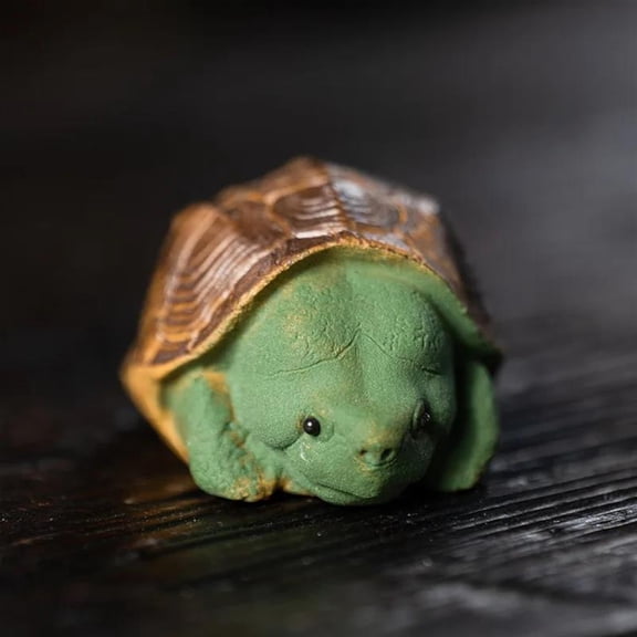 Desktop Crafts Chinese Yixing Purple Clay Tea Pet Lucky Golden Turtle Statue Ornaments Tea Figurine